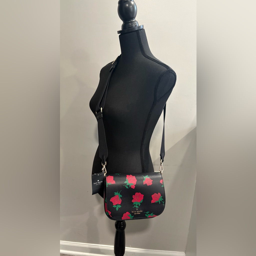 Rare- Madison Rose Toss Print Saddle Bag By Kate Spade